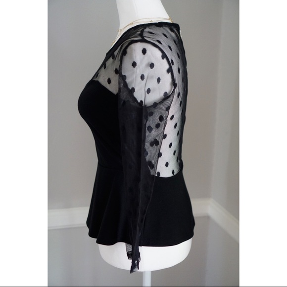 Black Mesh Polka Dot Fairy Peplum Top - Picture 4 of 7